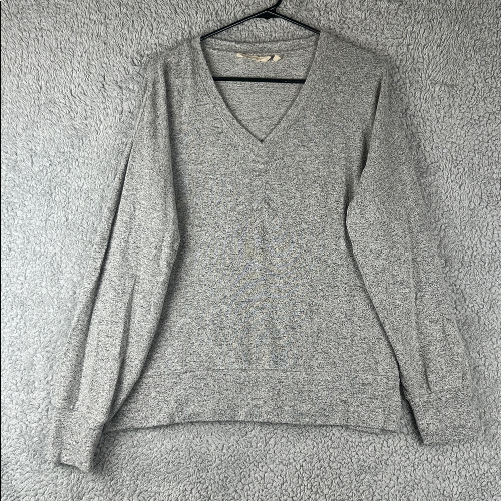 Soft Surroundings Ruched V-Neck  Long Sleeves Gray Shirt Women’s, Size M